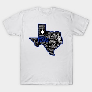 Midland Texas cute map Houston San Antonio Dallas Austin Fort Worth El Paso T-Shirt